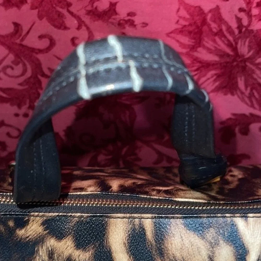 Calvin Klein Leopard Print Satchel Bag Black‎ Patent Trim Gold Hardware Handbag